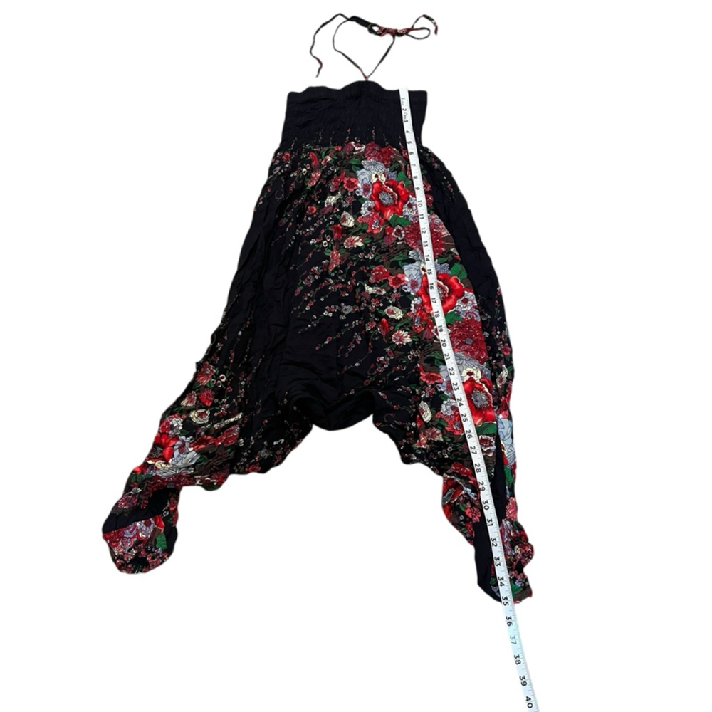 Women's Unbranded Floral Kerchief Dress S/M Black Red Halter or Strapless - Picture 5 of 8